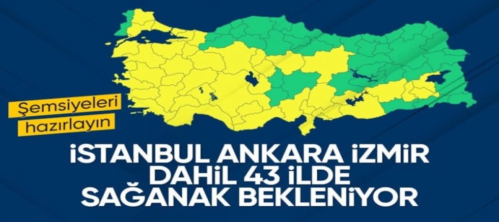 Meteoroloji'den 43 ile sarı kodlu yağış uyarısı