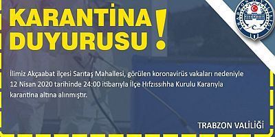 Akçaabat'ın Mahallesinde Karantina İlan Edildi