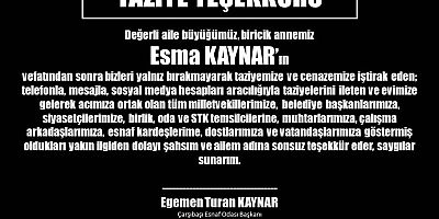 Egemen Turan Kaynar'dan taziye mesajı...