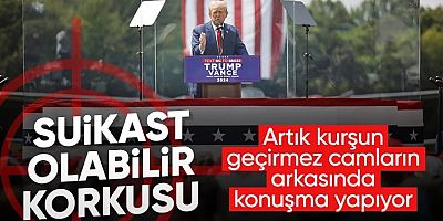 Trump, mitingde kurşun geçirmez camın arkasında konuştu