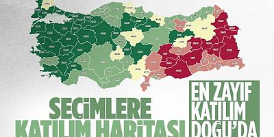 Türkiye'de il il 14 Mayıs seçimlerine katılım haritası